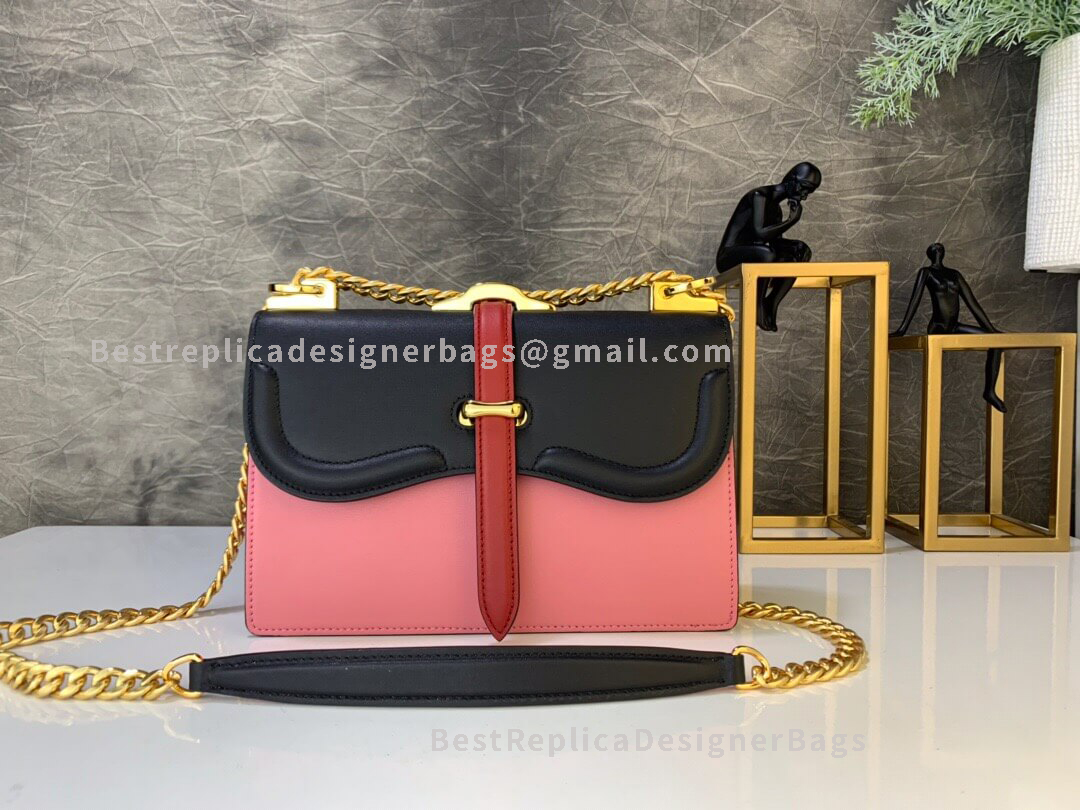 Prada Black And Pink Leather Shoulder Bag GHW 188